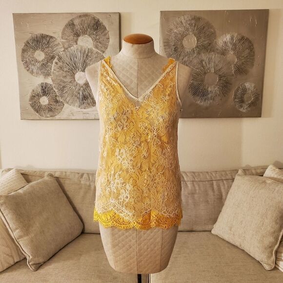 Reiss Kodi Double Layered Lace Top size 2 in Yellow - NEW - Picture 4 of 12